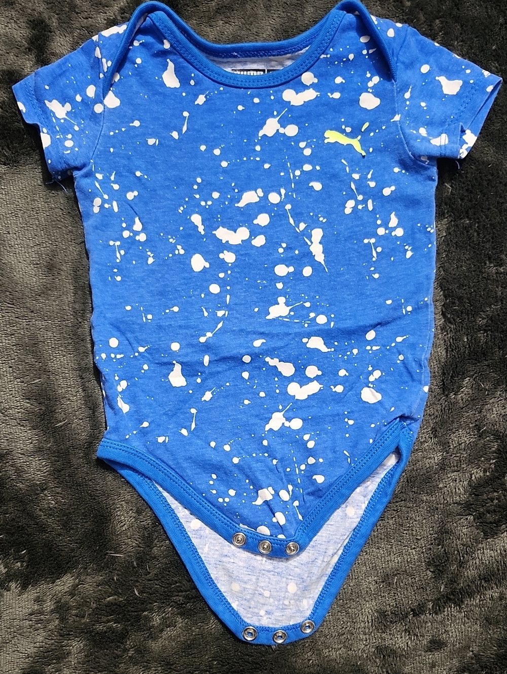 Puma Royal Blue Paint-Splash Baby Bodysuit with Yellow Logo